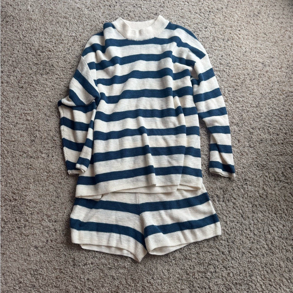 Free People Blue and White Striped Athletic Shorts